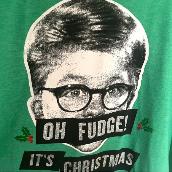 A Christmas Story Oh Fudge It’s Christmas T-Shirt Ralphie Green Crew Neck Tee xL - Picture 2 of 4